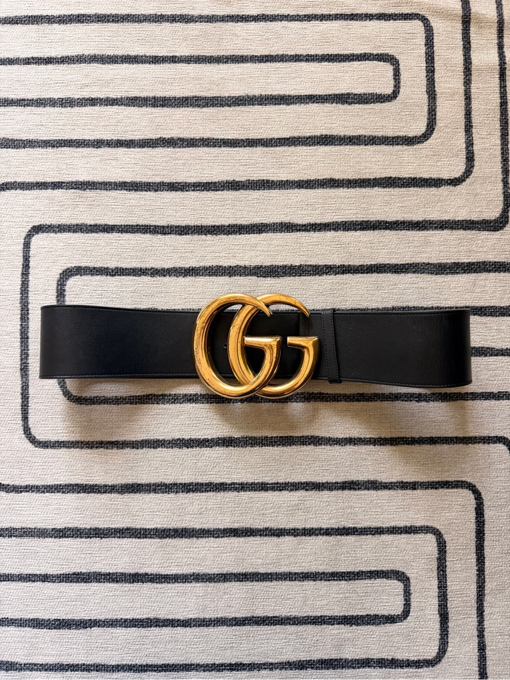 Gucci Black Leather Belt with Gold Double G Buckle (jumbo) AUTHENTIC